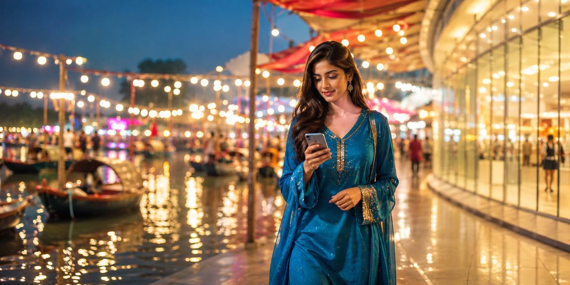 বাংলাদেশে সালোয়ার কামিজ পরিহিত একজন নারী মোবাইলে 565 ডিপোজিট প্রক্রিয়া সম্পন্ন করছেন